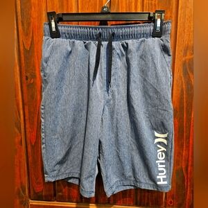 Hurley Blue Athletic Shorts Relaxed Fit Elastic Waistband